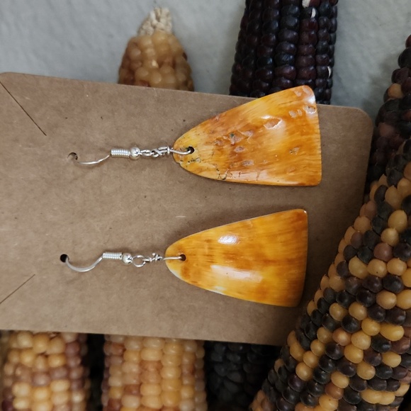 NWOT Native American Navajo Spiny Oyster Shell Slab Earrings 🧡 - Picture 2 of 7